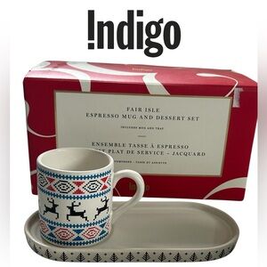 HOLIDAY ESPRESSO MUG & DESSERT TRAY SET NEW CHRISTMAS SERVEWARE REINDEER